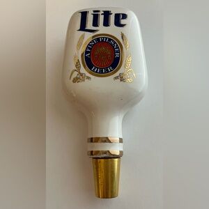 Lite Beer Tap Handle - Ceramic White and Gold